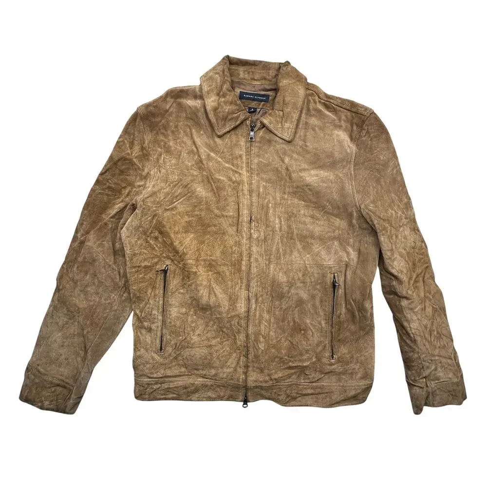Vintage 2003 Banana Republic Suede Leather Zip Bomber Jacket Mens Small Brown